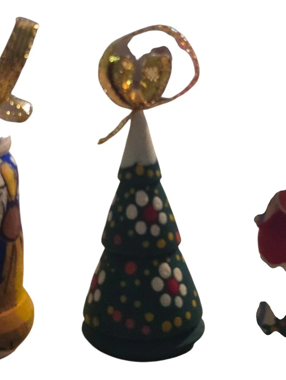 trio traditional Russian folk art handcrafted wooden small ornaments 2.75